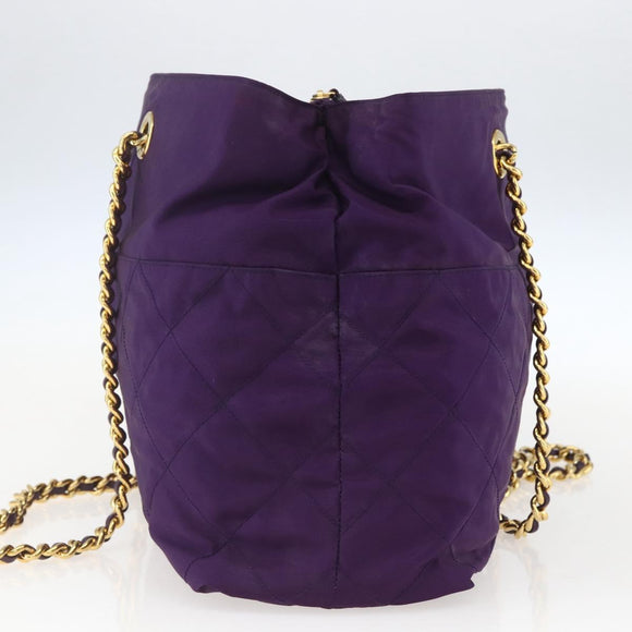 PRADA Chain Shoulder Bag Nylon Purple Gold Auth gh1546