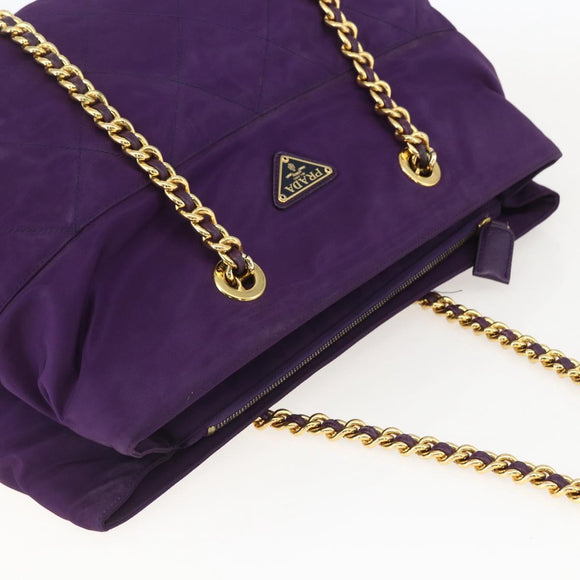 PRADA Chain Shoulder Bag Nylon Purple Gold Auth gh1546