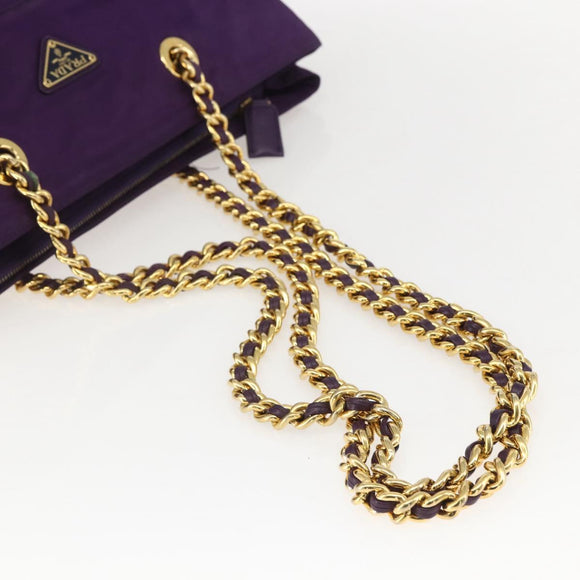 PRADA Chain Shoulder Bag Nylon Purple Gold Auth gh1546