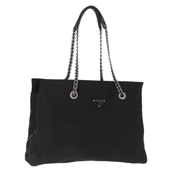PRADA Chain Shoulder Bag Nylon Black Silver Auth gh1548