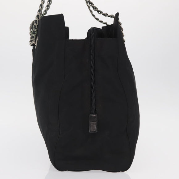 PRADA Chain Shoulder Bag Nylon Black Silver Auth gh1548
