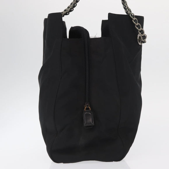 PRADA Chain Shoulder Bag Nylon Black Silver Auth gh1548