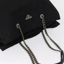 PRADA Chain Shoulder Bag Nylon Black Silver Auth gh1548-6