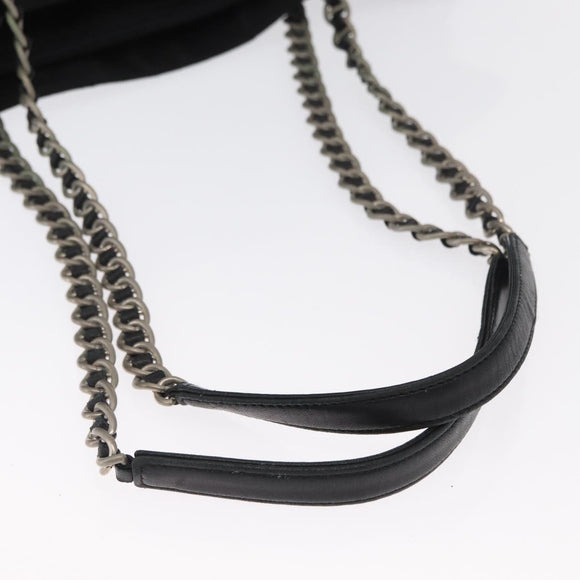 PRADA Chain Shoulder Bag Nylon Black Silver Auth gh1548