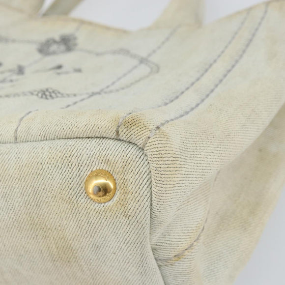 PRADA Canapa PM Hand Bag Canvas Beige Gold Auth gh1549