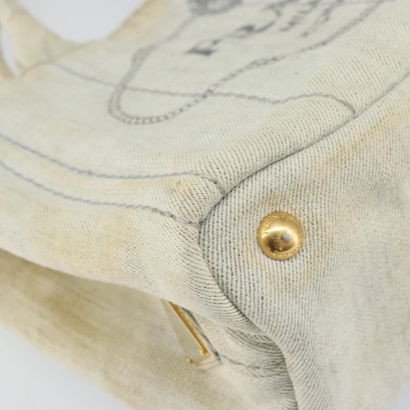 PRADA Canapa PM Hand Bag Canvas Beige Gold Auth gh1549