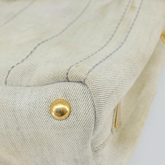 PRADA Canapa PM Hand Bag Canvas Beige Gold Auth gh1549