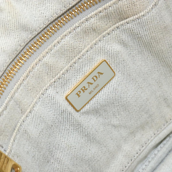 PRADA Canapa PM Hand Bag Canvas Beige Gold Auth gh1549