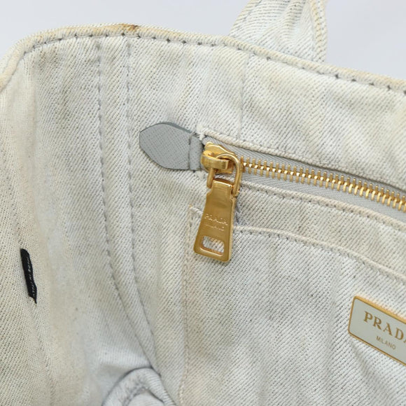 PRADA Canapa PM Hand Bag Canvas Beige Gold Auth gh1549