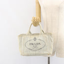 PRADA Canapa PM Hand Bag Canvas Beige Gold Auth gh1549-23