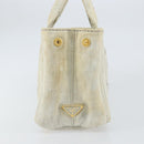PRADA Canapa PM Hand Bag Canvas Beige Gold Auth gh1549-3