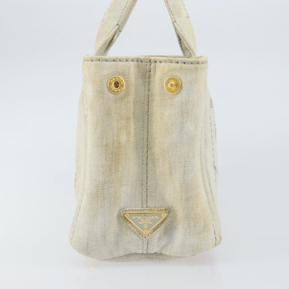 PRADA Canapa PM Hand Bag Canvas Beige Gold Auth gh1549
