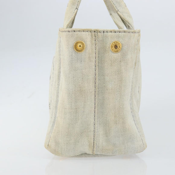 PRADA Canapa PM Hand Bag Canvas Beige Gold Auth gh1549
