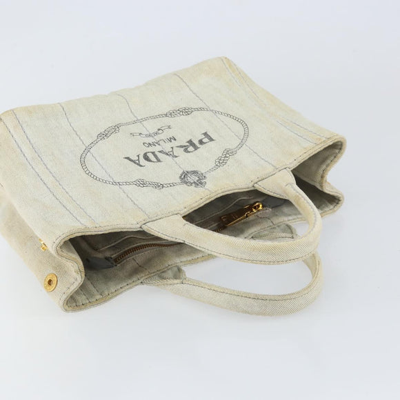 PRADA Canapa PM Hand Bag Canvas Beige Gold Auth gh1549