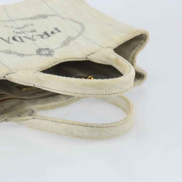 PRADA Canapa PM Hand Bag Canvas Beige Gold Auth gh1549