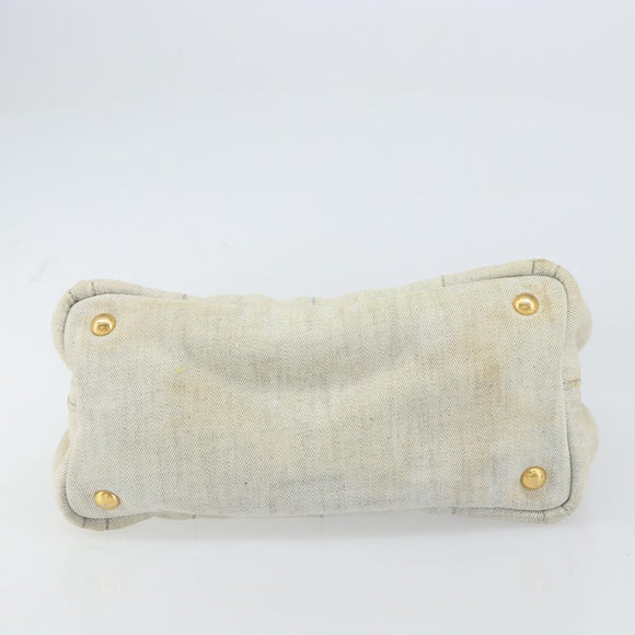 PRADA Canapa PM Hand Bag Canvas Beige Gold Auth gh1549
