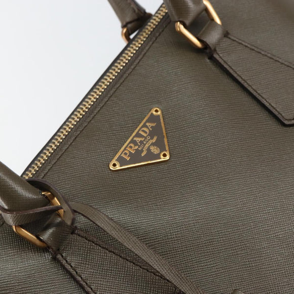 PRADA Hand Bag Safiano leather Brown Gold Auth gh1550