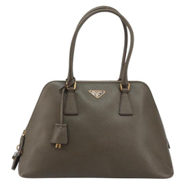 PRADA Hand Bag Safiano leather Brown Gold Auth gh1550 - 0