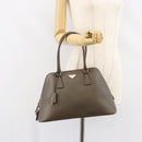 PRADA Hand Bag Safiano leather Brown Gold Auth gh1550-26