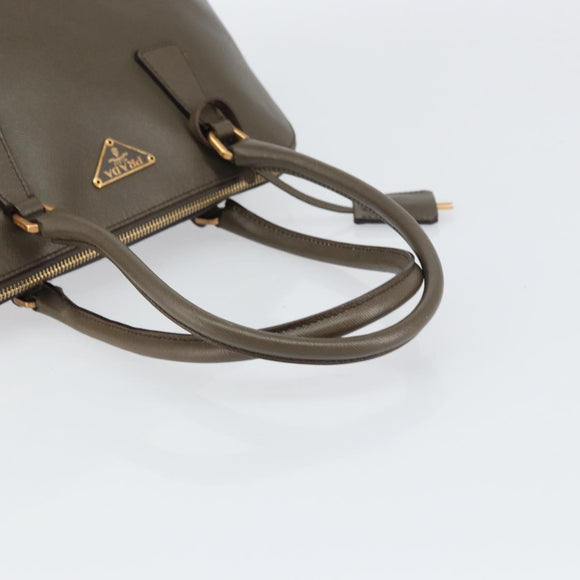 PRADA Hand Bag Safiano leather Brown Gold Auth gh1550