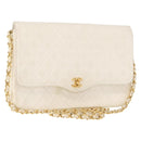 CHANEL Matelasse 25 Chain Shoulder Bag Leather White Gold CC Auth gh1552-1