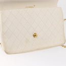 CHANEL Matelasse 25 Chain Shoulder Bag Leather White Gold CC Auth gh1552-18