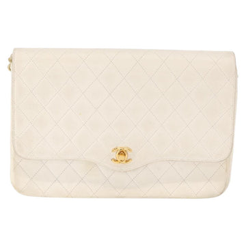 CHANEL Matelasse 25 Chain Shoulder Bag Leather White Gold CC Auth gh1552 - 0