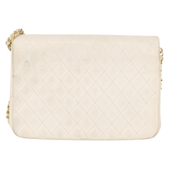 CHANEL Matelasse 25 Chain Shoulder Bag Leather White Gold CC Auth gh1552