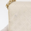 CHANEL Matelasse 25 Chain Shoulder Bag Leather White Gold CC Auth gh1552-4