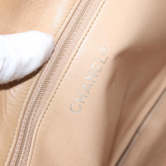 CHANEL Chain Matelasse Shoulder Bag Lamb Skin Beige Gold CC Auth gh1553