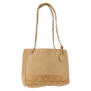 CHANEL Chain Matelasse Shoulder Bag Lamb Skin Beige Gold CC Auth gh1553-1