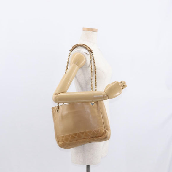 CHANEL Chain Matelasse Shoulder Bag Lamb Skin Beige Gold CC Auth gh1553