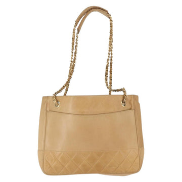 CHANEL Chain Matelasse Shoulder Bag Lamb Skin Beige Gold CC Auth gh1553 - 0