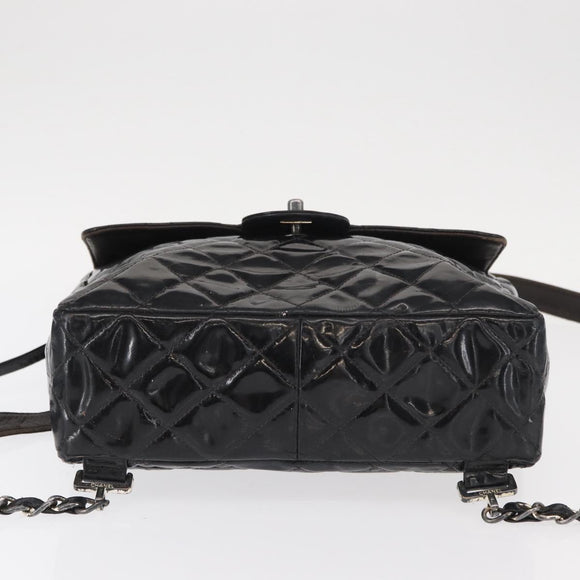 CHANEL Matelasse 25 Chain Backpack Enamel Black Silver CC Auth gh1554