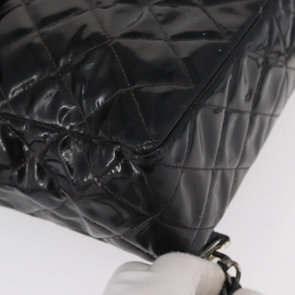 CHANEL Matelasse 25 Chain Backpack Enamel Black Silver CC Auth gh1554
