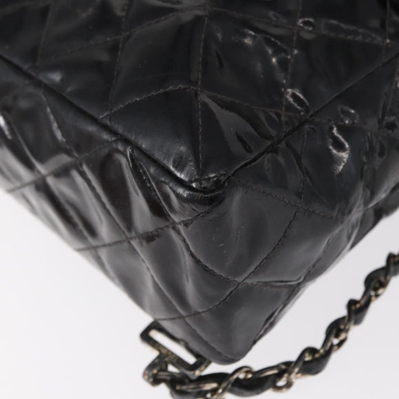 CHANEL Matelasse 25 Chain Backpack Enamel Black Silver CC Auth gh1554