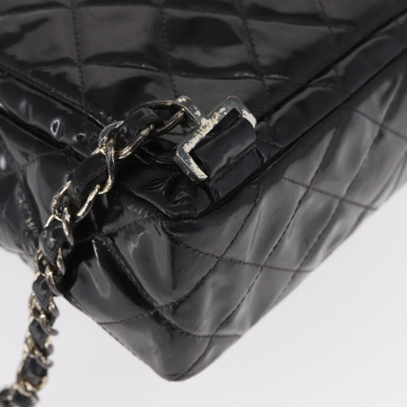 CHANEL Matelasse 25 Chain Backpack Enamel Black Silver CC Auth gh1554
