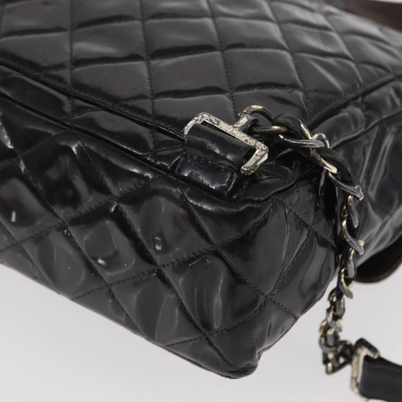 CHANEL Matelasse 25 Chain Backpack Enamel Black Silver CC Auth gh1554