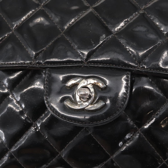 CHANEL Matelasse 25 Chain Backpack Enamel Black Silver CC Auth gh1554