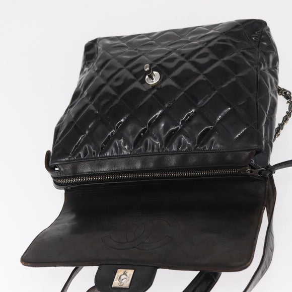CHANEL Matelasse 25 Chain Backpack Enamel Black Silver CC Auth gh1554
