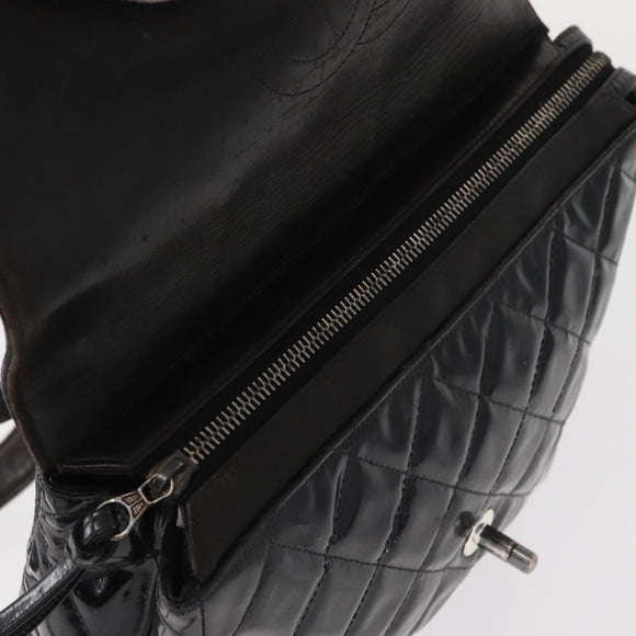 CHANEL Matelasse 25 Chain Backpack Enamel Black Silver CC Auth gh1554