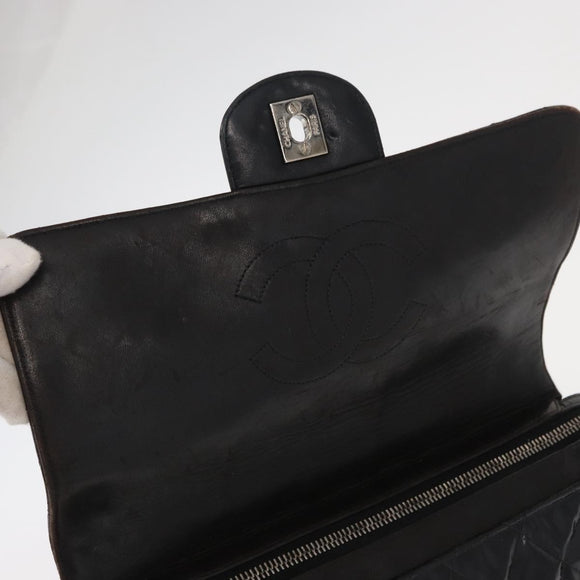 CHANEL Matelasse 25 Chain Backpack Enamel Black Silver CC Auth gh1554