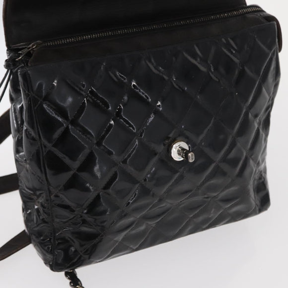 CHANEL Matelasse 25 Chain Backpack Enamel Black Silver CC Auth gh1554