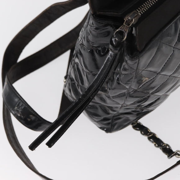 CHANEL Matelasse 25 Chain Backpack Enamel Black Silver CC Auth gh1554