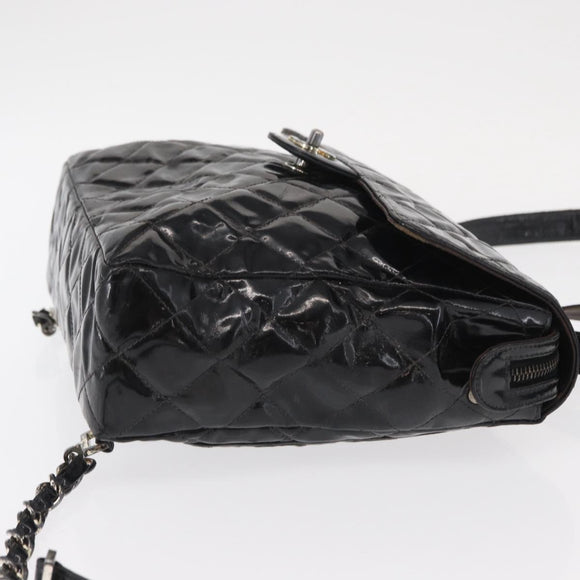 CHANEL Matelasse 25 Chain Backpack Enamel Black Silver CC Auth gh1554