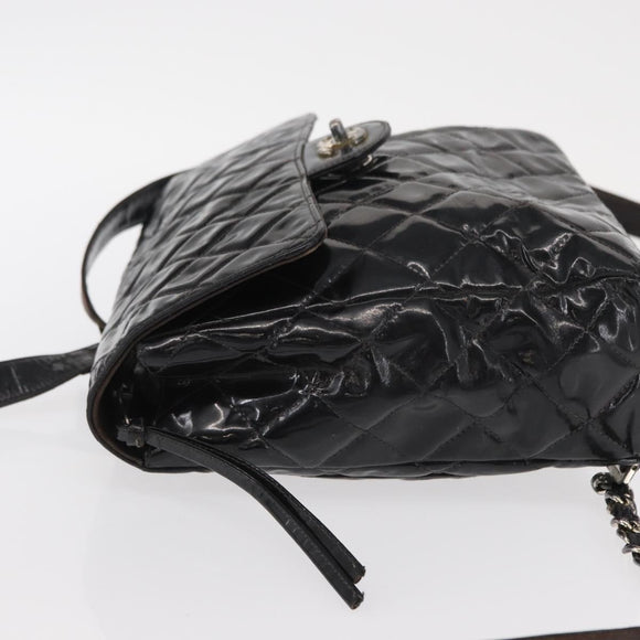 CHANEL Matelasse 25 Chain Backpack Enamel Black Silver CC Auth gh1554