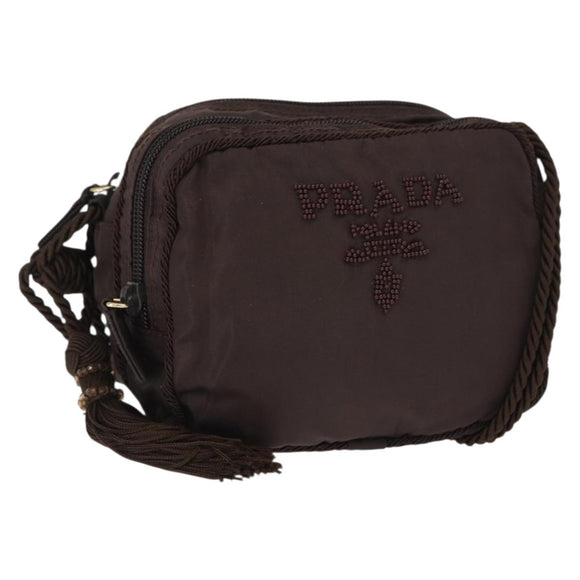 PRADA Shoulder Bag Nylon Brown Gold Auth gh1558