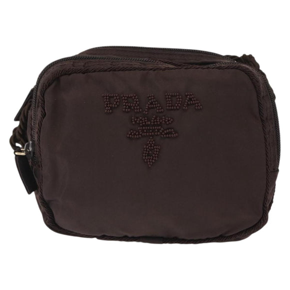 PRADA Shoulder Bag Nylon Brown Gold Auth gh1558