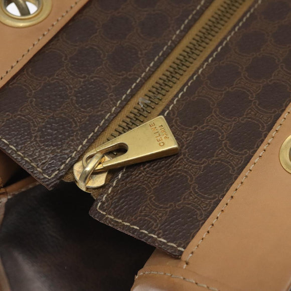CELINE Macadam Canvas Hand Bag PVC Leather Brown Gold Auth gh161