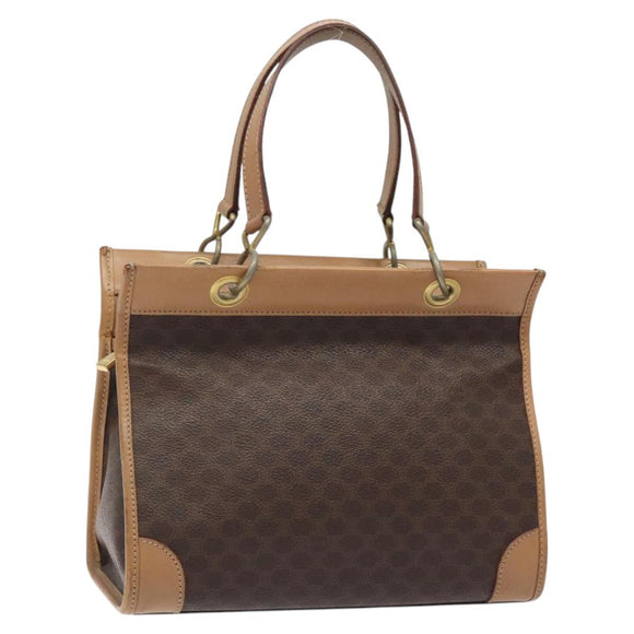 CELINE Macadam Canvas Hand Bag PVC Leather Brown Gold Auth gh161